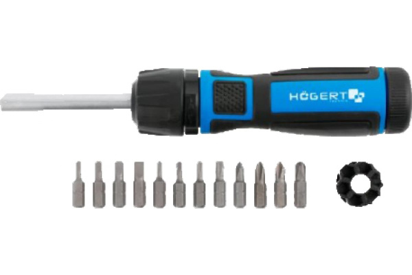 Отвертка HOEGERT со сменными битами и редуктором 1:5  13пр.  HT1S215