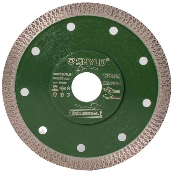Круг алмазный SHYLD TURBO сплошной, по керамограниту и плитке, 125x22,23мм  30280
