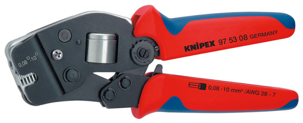 Пресс-клещи KNIPEX квадр.обжим,самонастр., с торц.установ.,1 гнездо,гильзы контакт.0.08-10 мм (сбоку до 2) KN-975308SB