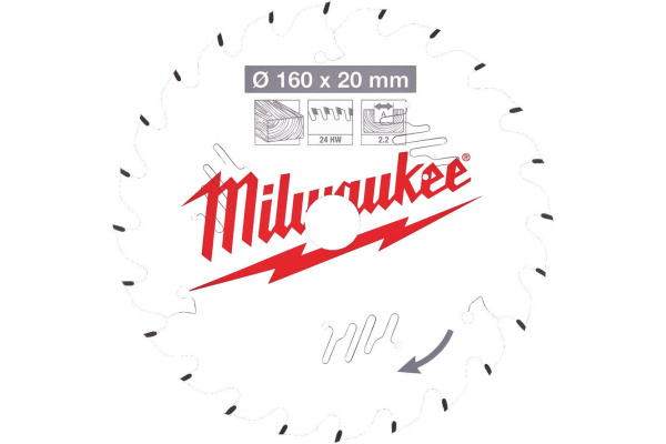 Пильный диск Milwaukee по дереву 160х20х2,2 Z24 4932471290