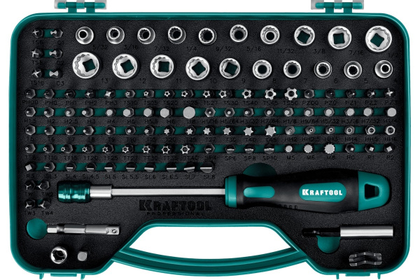 Набор бит + отвертка-битодержатель Kraftool X-Drive 122пр.  26816