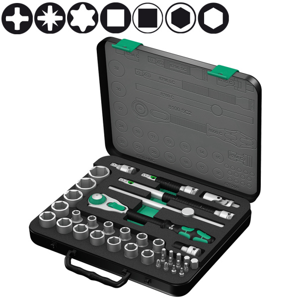 Набор с трещоткой WERA 8100 SC 2 Zyklop Speed , DR 1/2", 37 пр. WE-003645 в Екатеринбурге 