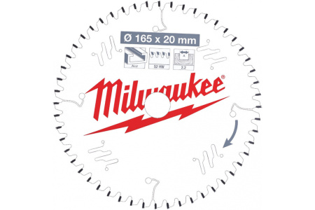 Пильный диск Milwaukee по дереву 165х20х2,2 Z52 4932471296