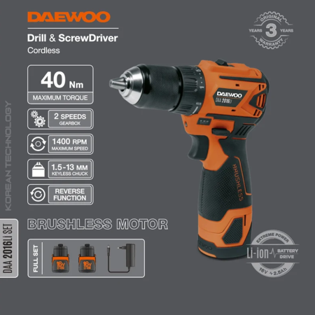 Дрель-шуруповерт аккумуляторная DAEWOO DAA 2016Li SET в Екатеринбурге