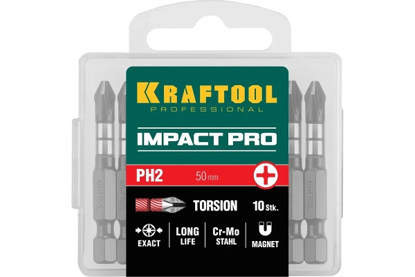 Набор бит KRAFTOOL Impact Pro PH2х50мм. 10шт.  26191-2-50-S10