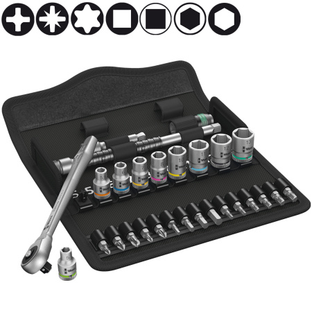 Набор с трещоткой WERA 8100 SA 7 Zyklop Metal Push сдвижной квадрат, DR 1/4", 28 пр. WE-004017 в Екатеринбурге 