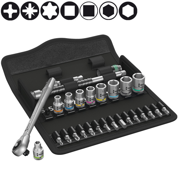 Набор с трещоткой WERA 8100 SA 7 Zyklop Metal Push сдвижной квадрат, DR 1/4", 28 пр. WE-004017 в Екатеринбурге 