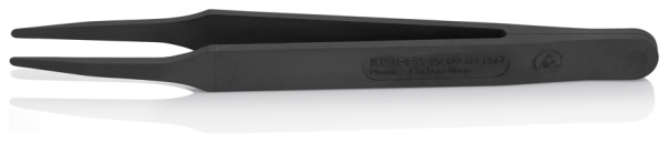 Пинцет углепластиковый KNIPEX ESD, 115 мм, гладкие прямые тупые губки, ширина наконечников: 2 мм,  чёрный матовый KN-920901ESD в Екатеринбурге 