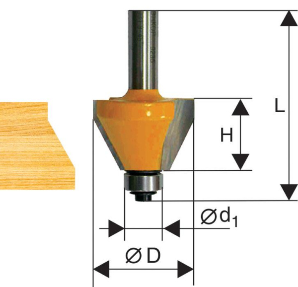 Фреза фасочная 45гр. " ЭНКОР"  D44,5х23х62мм. S8 нижн.подш.  9237