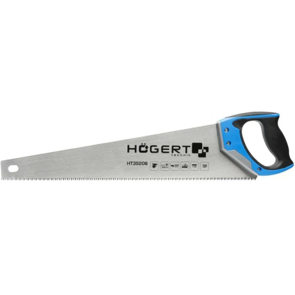 Пила-ножовка HOEGERT 500 мм, 7 TPI, закаленные зубья, трехсторонняя заточка HT3S206