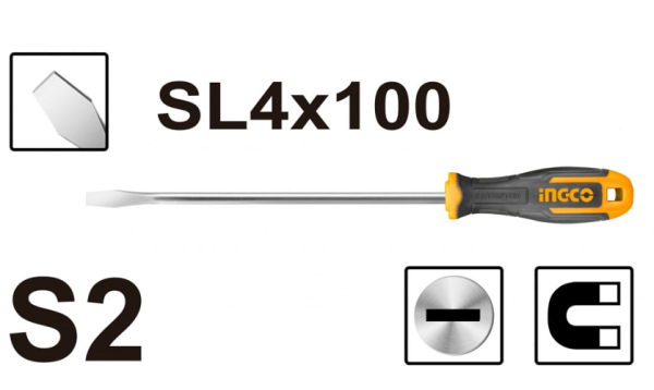 Отвертка плоская INGCO SL4x100 INDUSTRIAL HS684100  в Екатеринбурге 