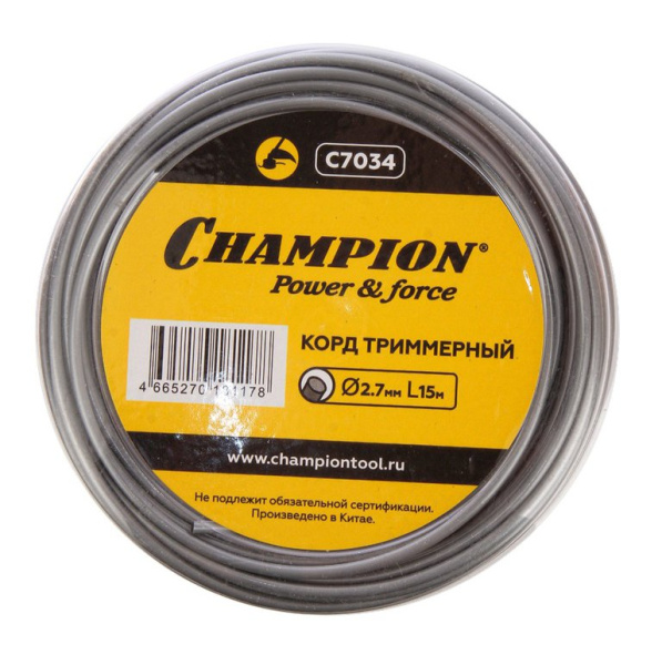 Леска триммерная CHAMPION Aluminium 2,7мм*15м C7034
