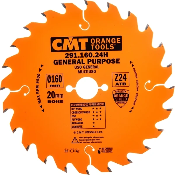 Диск пильный по дереву CMT 160x20x2,5/1,6 15° 15° ATB Z 24  291.160.24H в Екатеринбурге