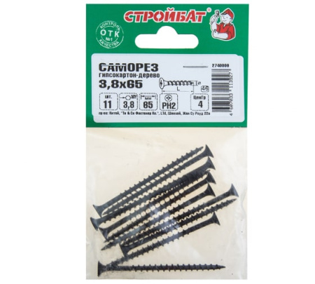 Саморез по дереву круп.рез. СТРОЙБАТ 3,8х65мм. 11шт. 1368 013681 в Екатеринбурге