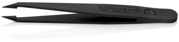 Пинцет углепластиковый KNIPEX ESD, 115 мм, гладкие прямые игловидные губки, ширина наконечников: 0.3 мм, чёрный матовый KN-920902ESD в Екатеринбурге 