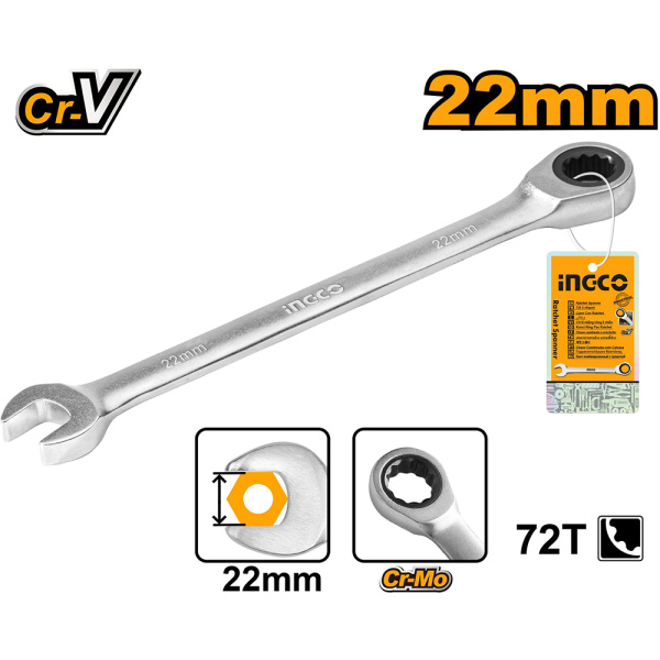 Ключ комбинированный трещоточный INGCO INDUSTRIAL 22 мм HCSPAR221