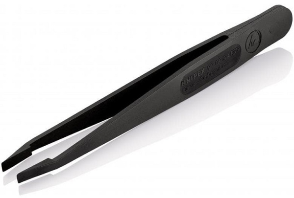 Пинцет углепластиковый KNIPEX ESD, 115 мм, гладкие прямые тупые губки, ширина наконечников: 3.3 мм, чёрный матовый KN-920904ESD в Екатеринбурге 