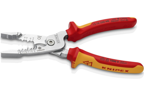 Клещи электромонтажные KNIPEX 5-в-1, зачистка: 0.75-4/6мм/кв., рез: d.15/50мм/кв.  KN-1376200ME в Екатеринбурге 