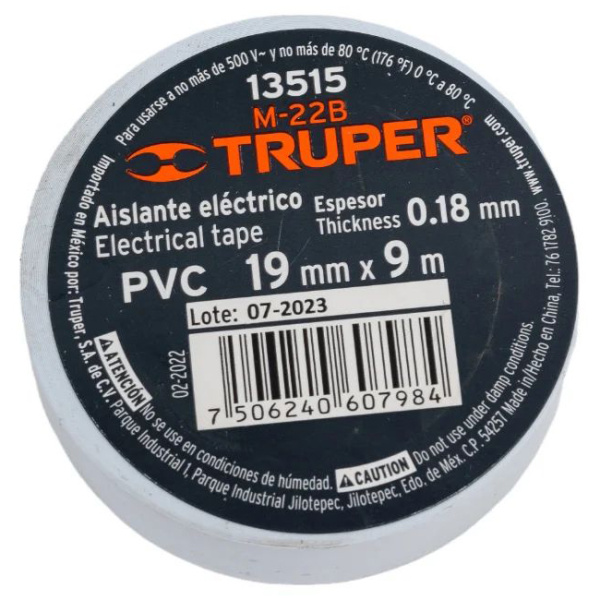 Изолента Truper акрил, 9м. ширина 19мм белая M-22B 13515 в Екатеринбурге