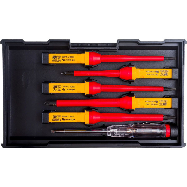 Набор диэлектрических отверток для точных работ HOEGERT TECHNIK 1000 V, сталь S2, 13 пр. HT1S997 в Екатеринбурге 