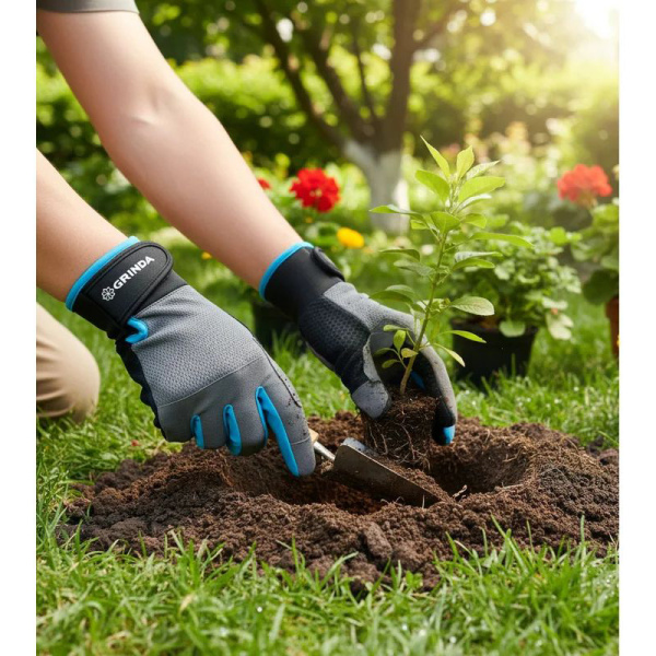 Садовые перчатки GRINDA FLORA PRO Line M (8) из искусственной кожи с усиленным наладонником 1138-M в Екатеринбурге
