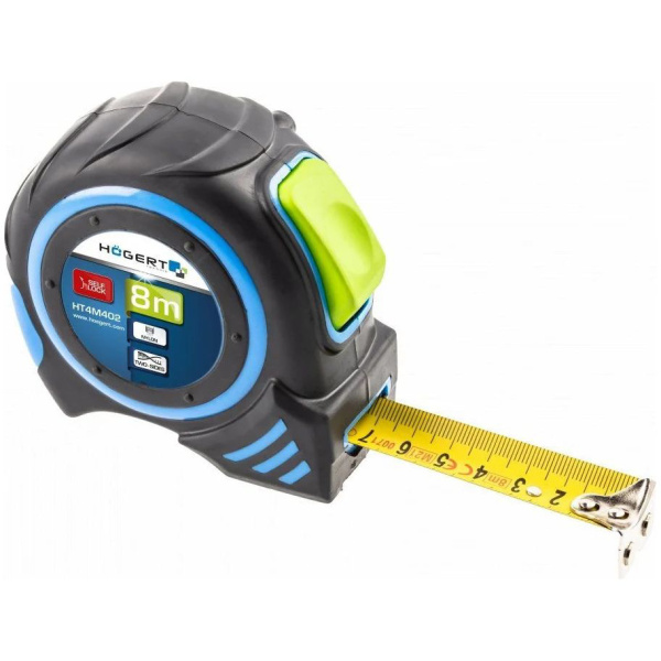Рулетка HOEGERT TECHNIK 8 м, 25 мм, автостоп, нейлон с магнитом HT4M402 в Екатеринбурге 