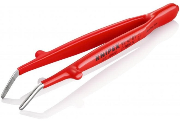Пинцет KNIPEX универсальный, нержавеющая сталь, 142 мм, диэлектрический, зазубренные тупые губки под 30°, ширина наконечников: 3 мм KN-924701 в Екатеринбурге 
