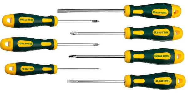 Набор отвертка "Kraftool" X-Drive. Cr-Mo-V 7пр.(PH1,2,PZ1,2,SL3,5,6) 250081-Н7