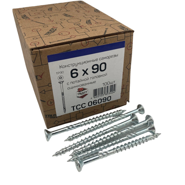 Саморезы конструкционные потайные TRUSTY TCC 6х90 100 шт  TCC06090 в Екатеринбурге