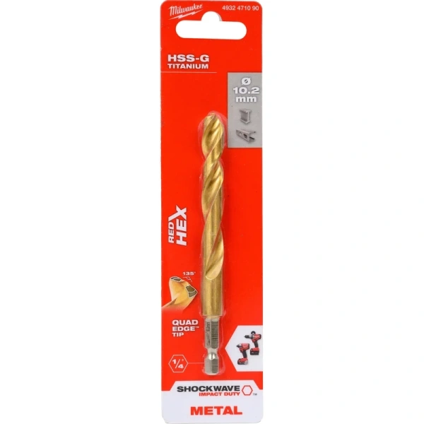 Сверло по металлу Milwaukee RedHEX HSS-G TiN. 10.2мм  4932471090