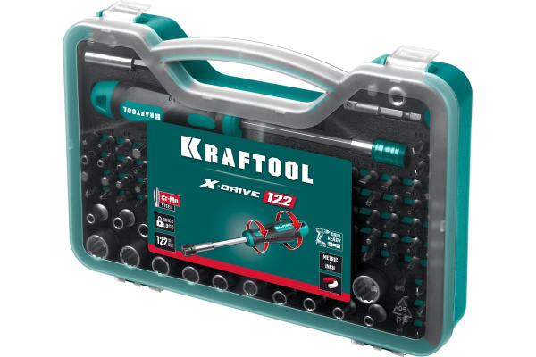 Набор бит + отвертка-битодержатель Kraftool X-Drive 122пр.  26816 в Екатеринбурге