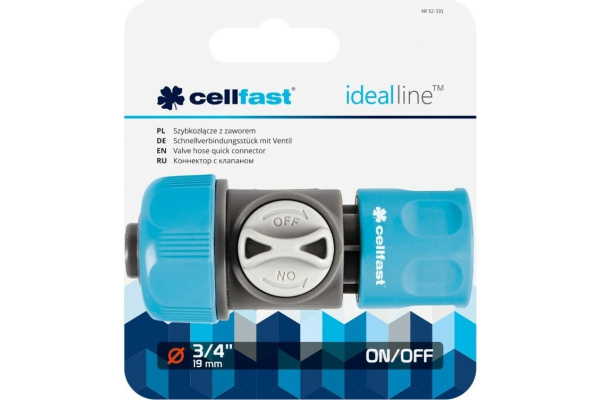 Коннектор Cellfast IDEAL 3/4'' с клапаном 52-331 в Екатеринбурге
